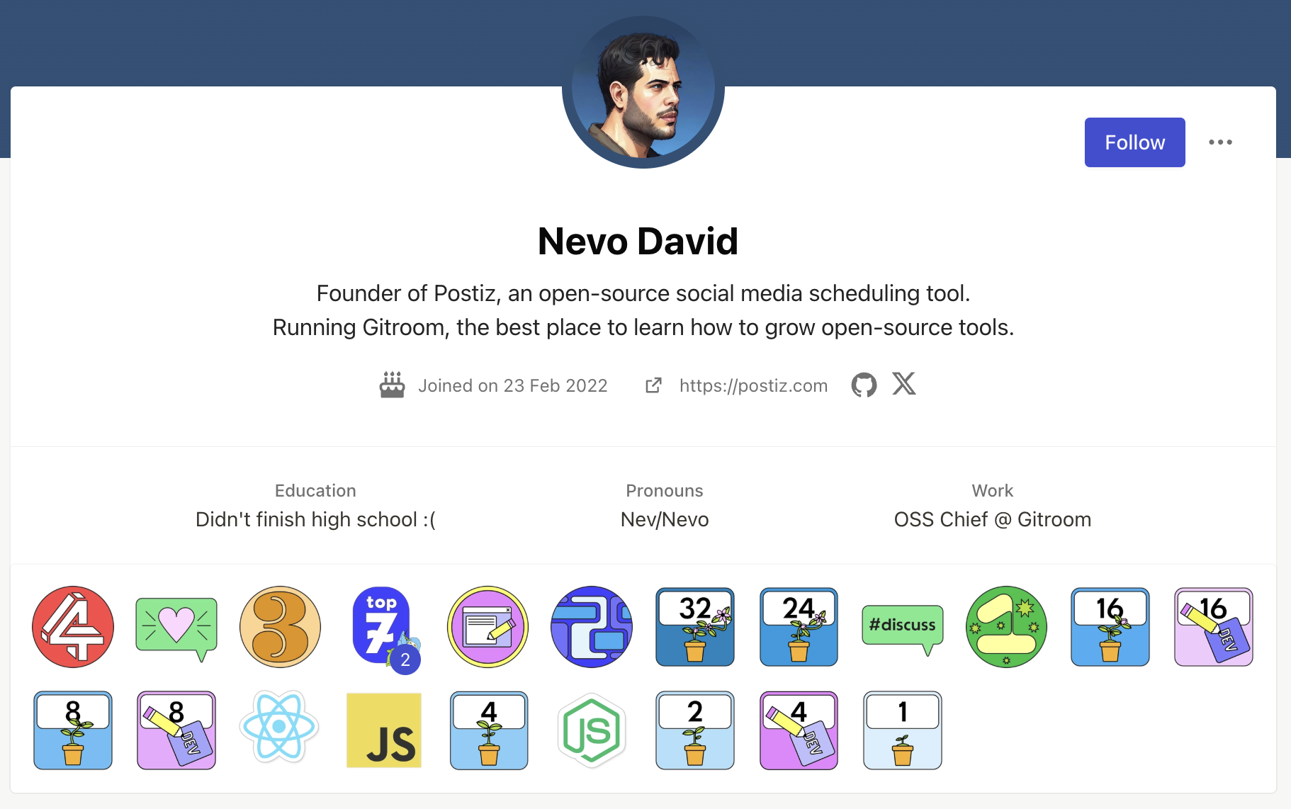 Статистика и отметки за регулярность в профиле Нево на DEV