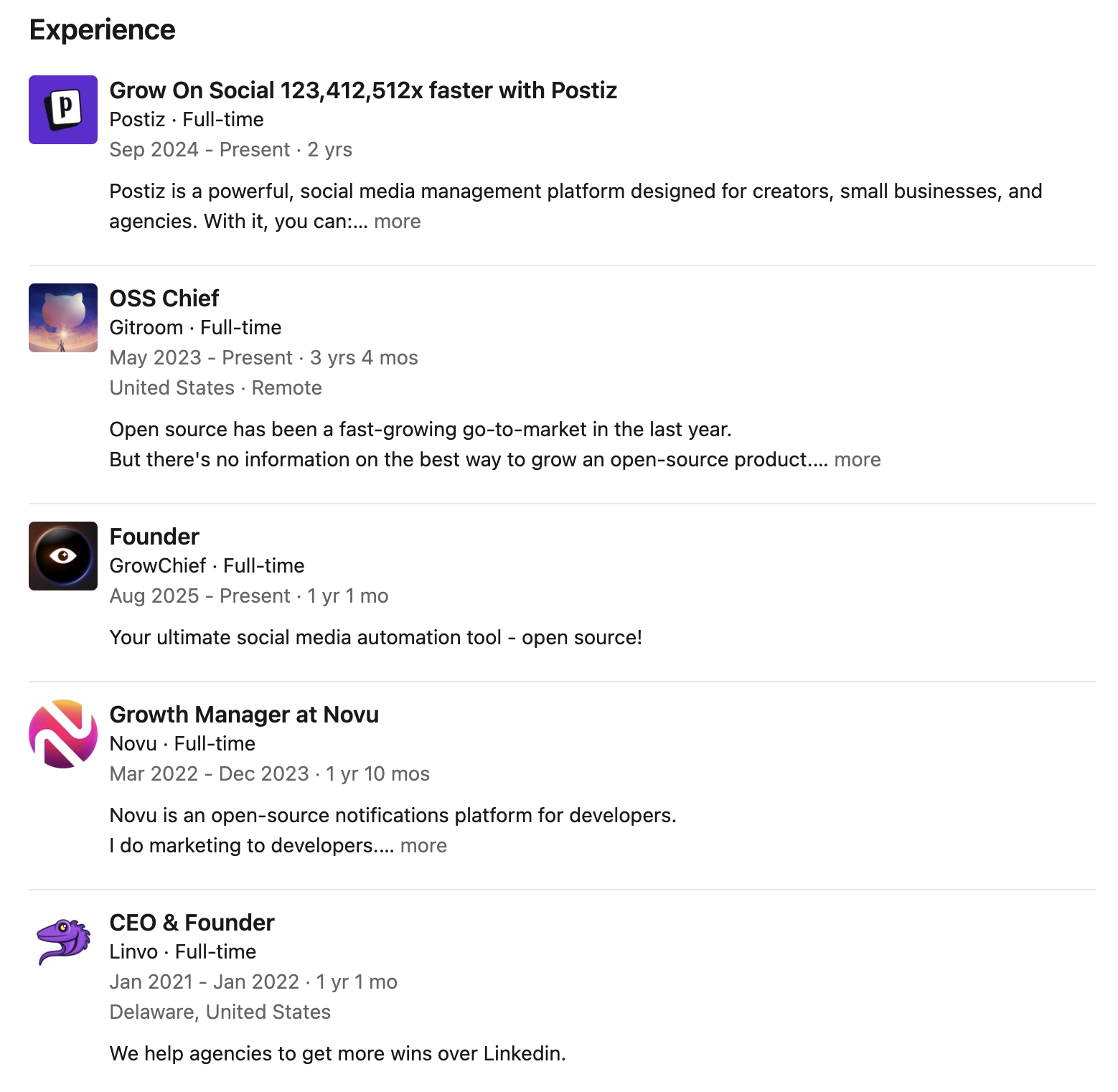 Опыт работы Нево Давида в LinkedIn