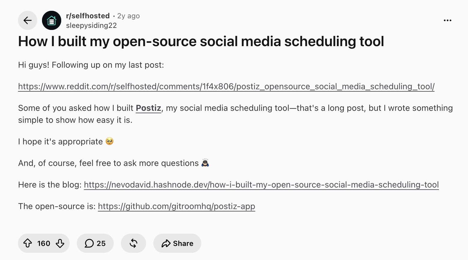 Follow-up публикация о разработке Postiz