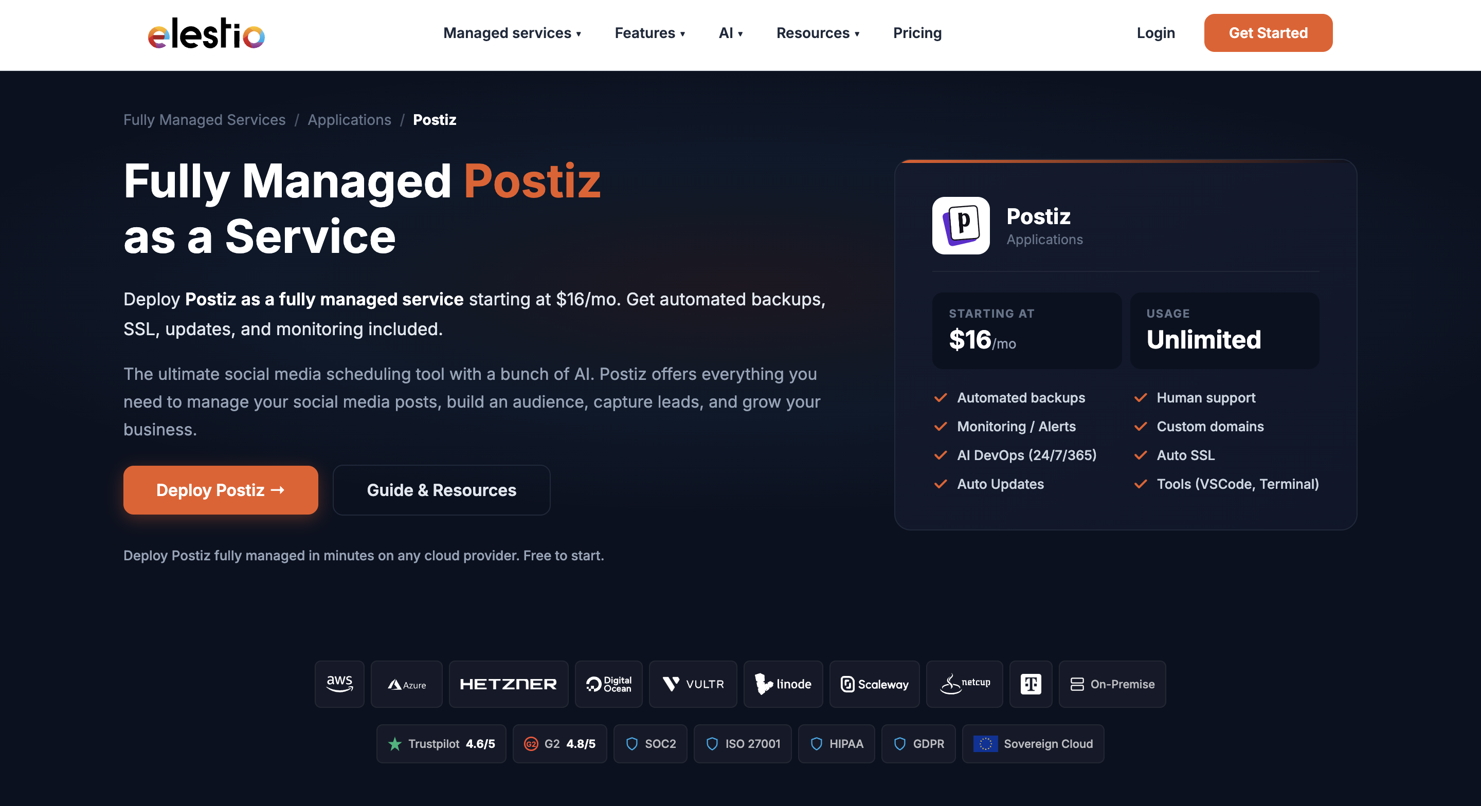 Управляемое развёртывание Postiz на Elestio