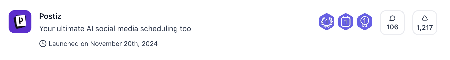 Результат первого запуска Postiz на Product Hunt