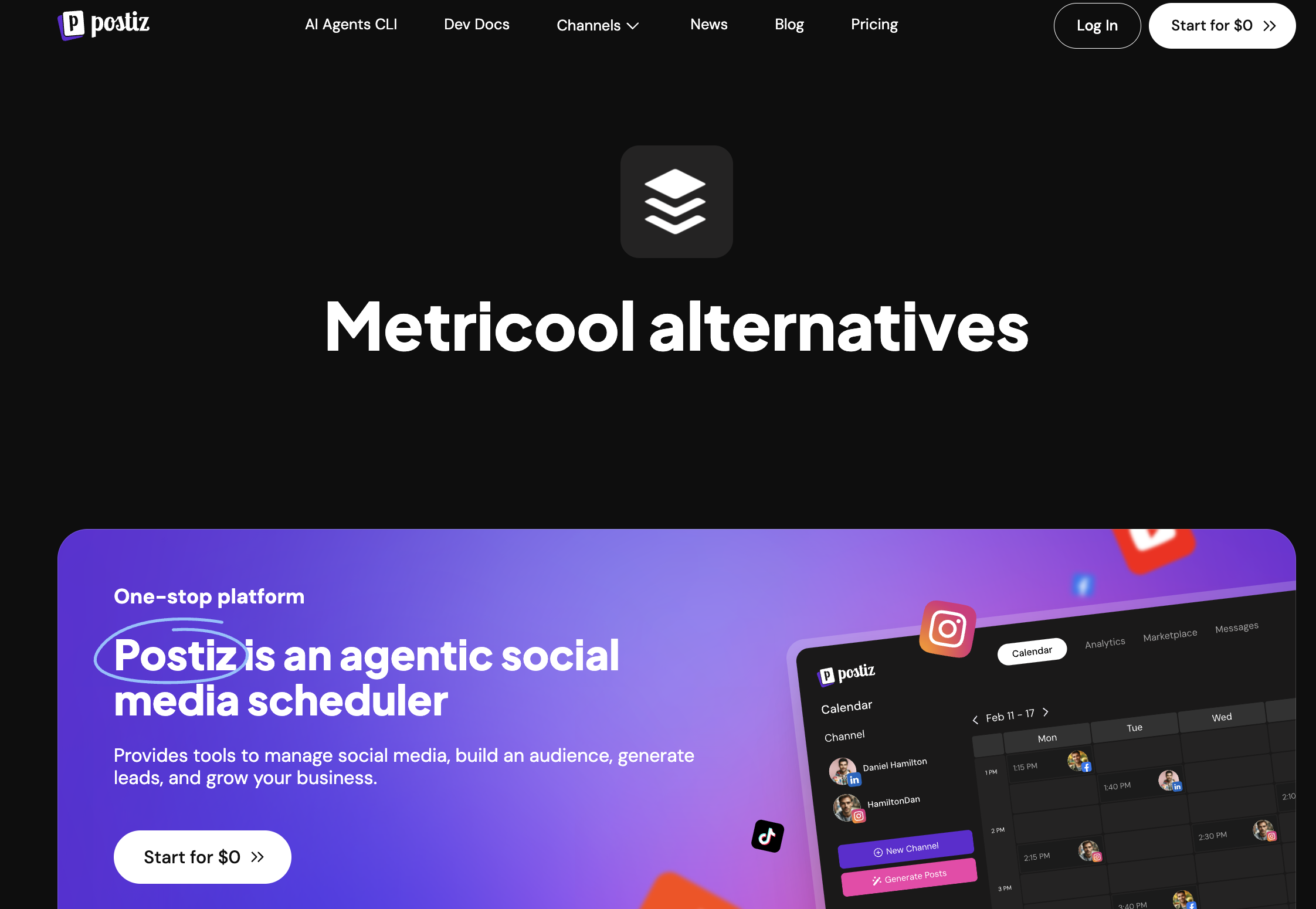Первый экран Metricool alternatives