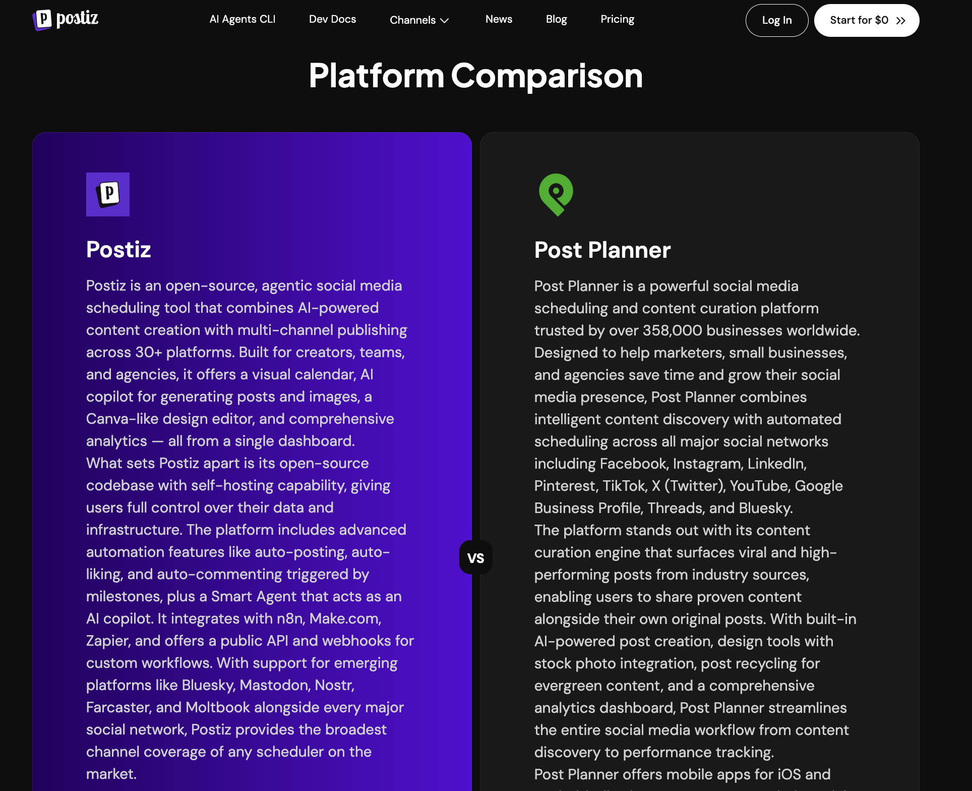 Описания продуктов на compare-странице